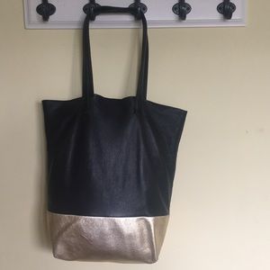 Black and Gold Leather Tote Bag